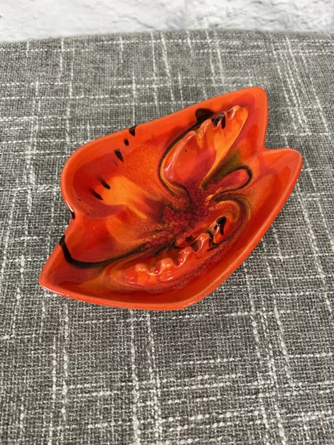 Vintage Boomerang Ashtray California Pottery Orange Red Swirl MCM Glossy USA