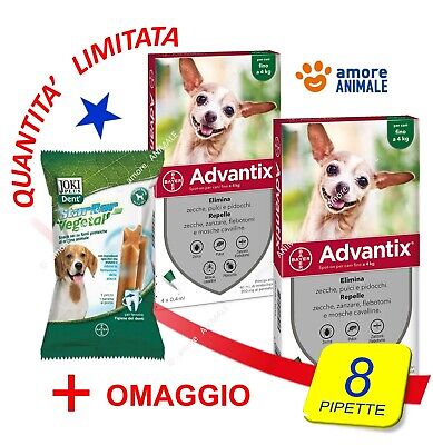 2 CONFEZIONI (+PS) - Advantix Bayer 4 pipette x Cani da 0 fino a 4 Kg ( 0-4 kg )