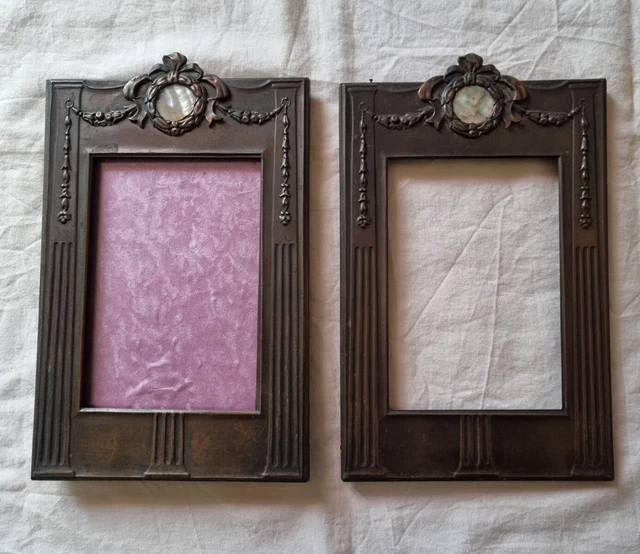 Paire cadres ovales Louis XVI bronze doré noeuds miniatures frame XIXème