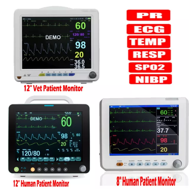 12/8" Patient Monitor Multi-Parameter ICU Vital Signs ECG NIBP RESP TEMP SPO2 PR
