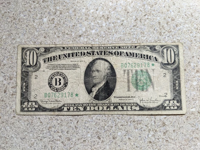 1934-D $10 Ten Dollars *Star* Frn Federal Reserve Note New York, Ny
