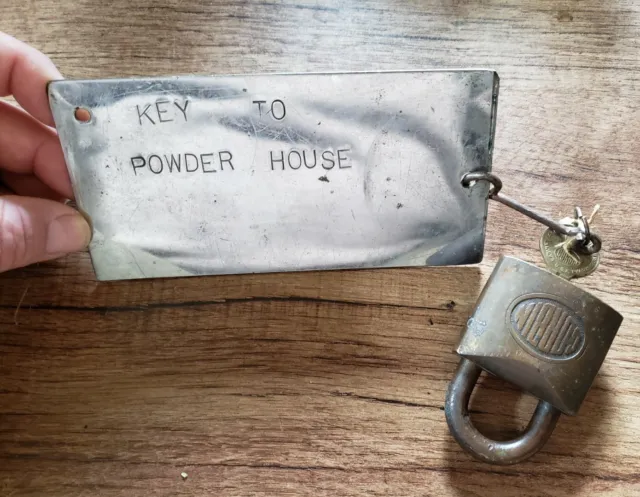 Vtg Mining Explosive Powder House Brass Key Tag Pad Lock Gold Mine 16