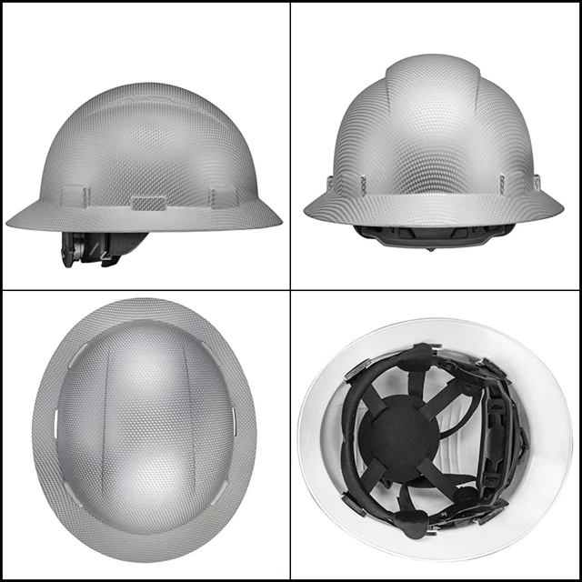 Full Brim Carbon Fiber Design Hard Hat, Adjustable & Comfortable hardhats OSHA..