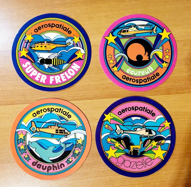 Lot De 2 Autocollants Anciens Hélicoptère DRAGON – Sticker Vintage Aérospatiale
