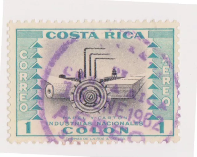 (CRA-405) 1954 Costa Rica 1col turquoise air national industries Paper (F)