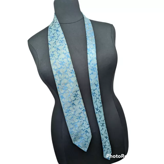 Ted Baker Luxury Hand Sewn 100% Silk Neck Tie Made in USA Aqua Blue Paisley