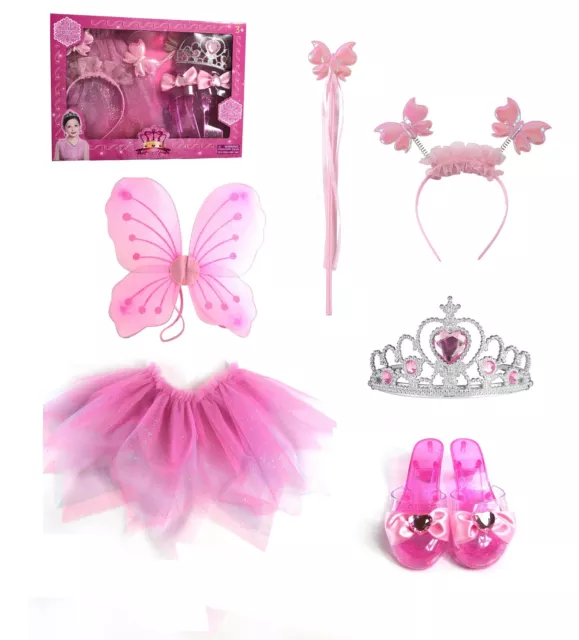 Kids Set Magical Fairy Princess Dress-Up Angel Crown Wings Skirt Headband Shoes