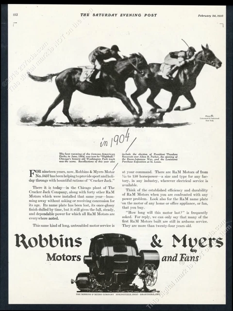 1923 American Derby 1904 horse race Highball photo Robbins & Myers print ad