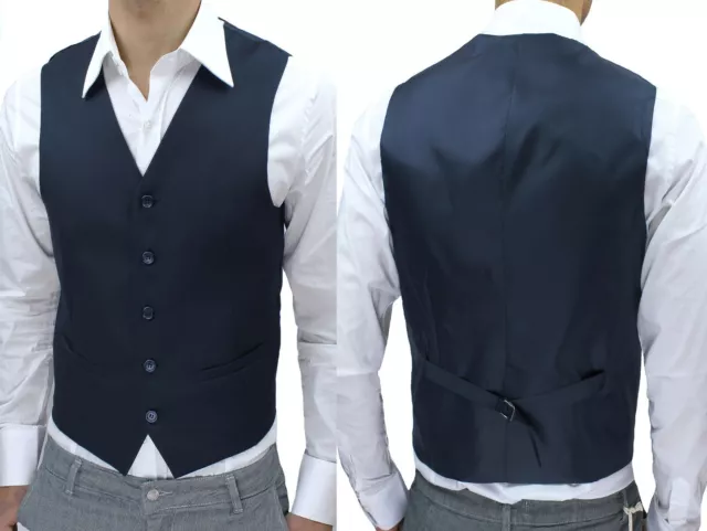 PANCIOTTO GILET UOMO SLIM FIT BLU SCURO SMANICATO CASUAL ELEGANTE da XS a XXL