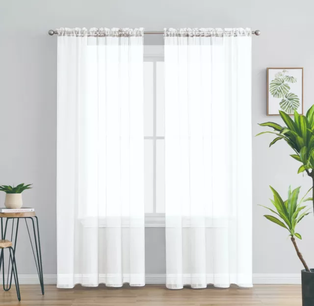 2pc Set Sheer Voile Window Treatment Rod Pocket 54" Wide Each Curtain Panel