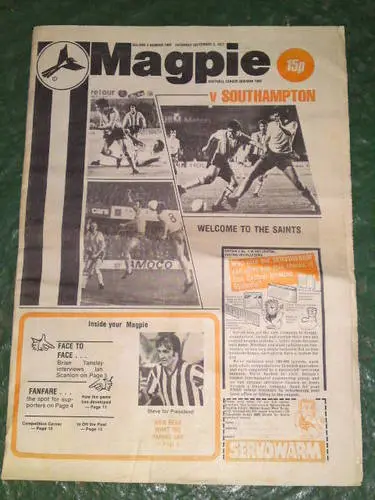MAGPIE NEWSPAPER - Notts County v Southampton - Sept 3 1977