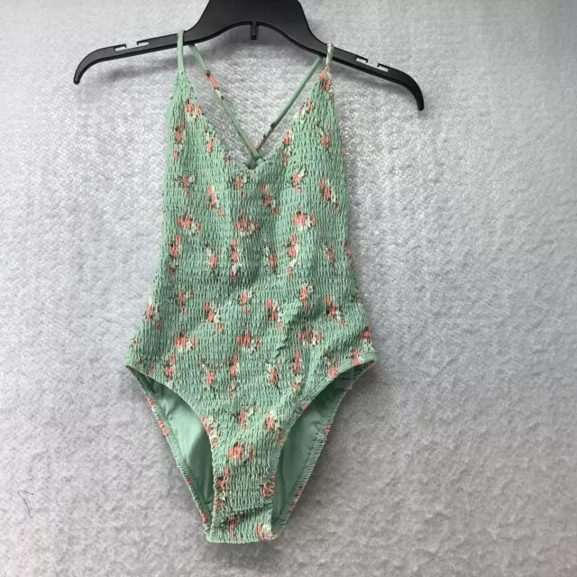 Topshop Women's Sage Green Shirred Floral Adjustable Strap One Piece Swimsuit 4