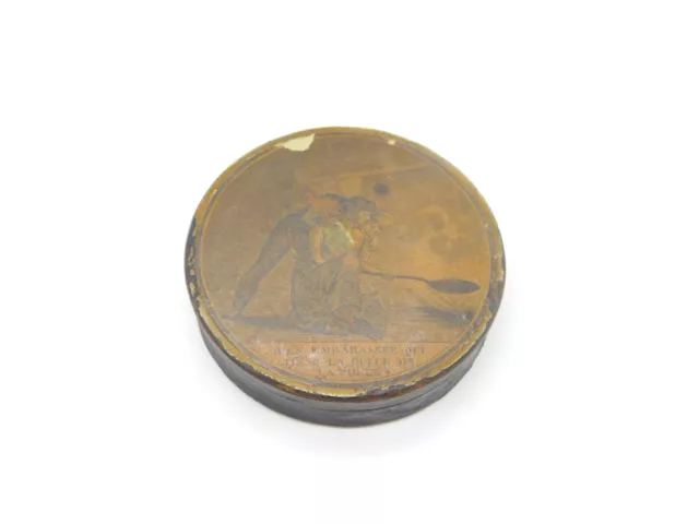 Georgian French Papier Mache Snuff Box with Novelty Frying Pan Image c1820