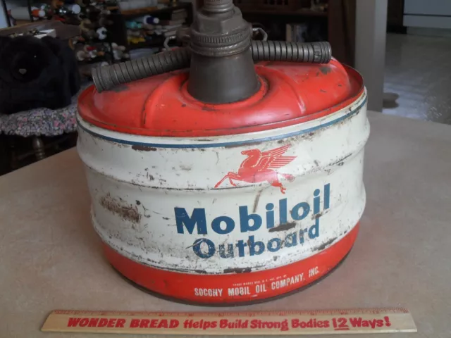 Vintage Mobiloil 2.5 Gallon Outboard Gas Can - Flying Pegasus - Socony Mobil Oil