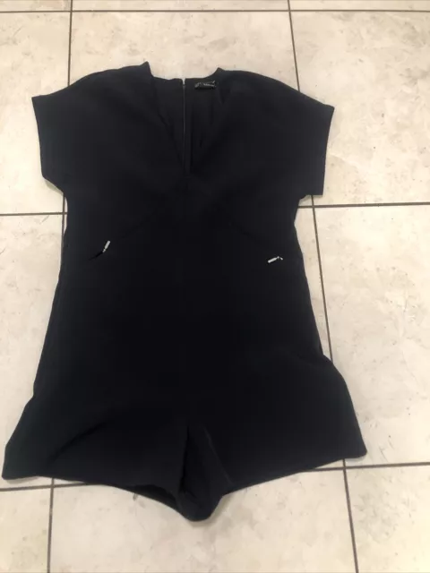 LADIES STUNNING ZARA Trafaluc Navy Lined Unitard jumpsuit Heavy