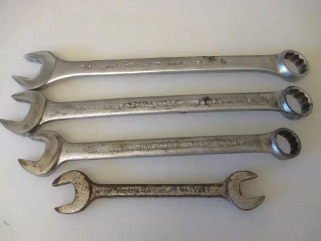 Lot Of 4 Vintage PROTO CHALLENGER Tools 12 pt Combination Open End Wrenches