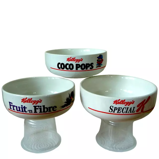 VINTAGE 3 x KELLOGGS Cereal Bowls Coco Pops Fruit n Fibre Special K Ceramic 1987