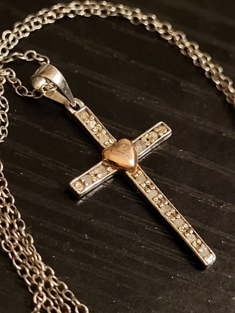 DIAMOND CROSS PENDANT Necklace Sterling Silver 18
