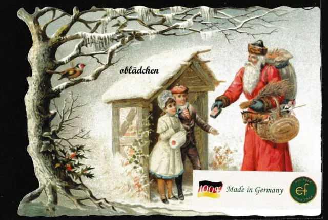 # GLANZBILDER # EF 5123 Bild - Karte /Riesenoblate: Weihnachtsmann vor Waldhütte