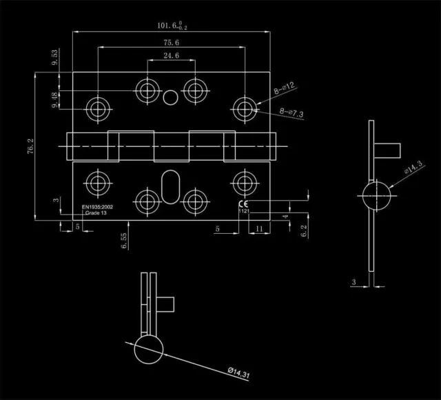 Charnière de porte à double billes 4x3" satiné acier inoxydable grade 13 EN1634 2