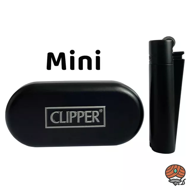 Clipper Metall Schwarz Micro/Mini nachfüllbares Reibrad Feuerzeug in Metallbox