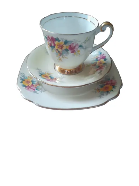 Royal Windsor China England Pink & Yellow Flower Side Plate, Tea Cup & Saucer.