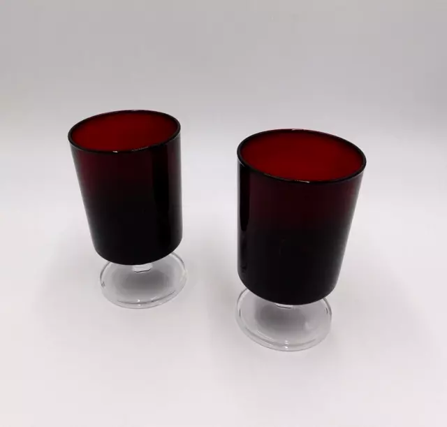 Ruby Red Luminarc Arcoroc Set of 2 Glasses 10 oz 5 1/4" Made in France