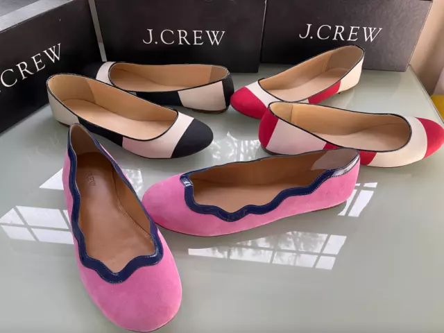 J.CREW Striped GENUINE LEATHER CANVAS Ballet FLATS 10 Shoes ITALY 9.5 Heels 3"