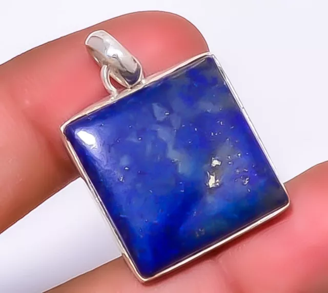 Natural Lapis Lazuli Jewelry 925 Solid Sterling Silver Pendant For Girls 1.37"