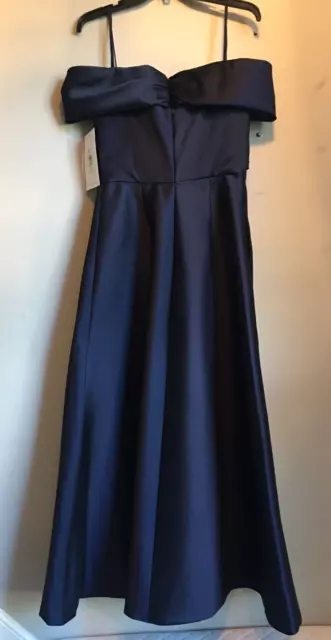 Theia Dress Gown Cross Front Women 4 Navy Satin Off Shoulder Sleeveless MSP $795 3