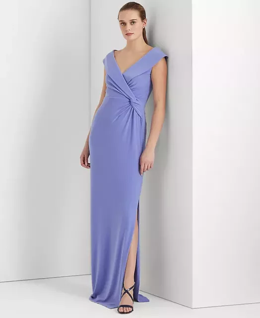 Lauren Ralph Lauren Women's Jersey Off-the-Shoulder Gown Color Blue Size 16 $225