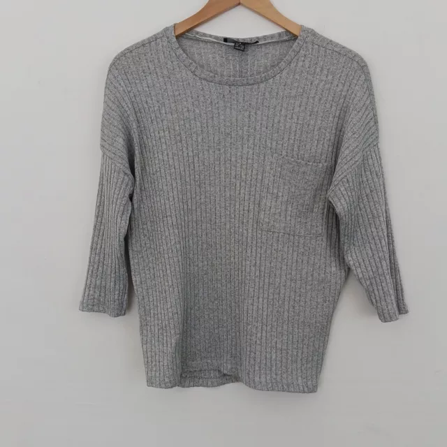 Primark Womens Bodysuit Gray Long Sleeve Crew Neck Snap Ribbed Knit Blouse  L