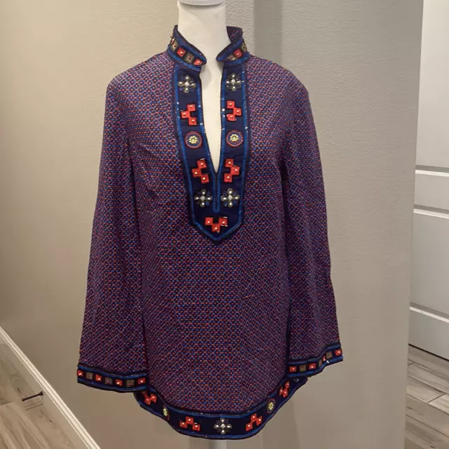 Tory Burch Embroidered Long Sleeve Tunic Blouse