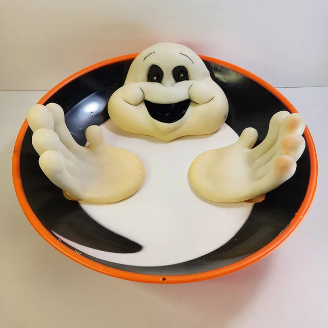 2002 GEMMY ANIMATED Halloween Laughing Lighted Eyes Ghost Candy Bowl