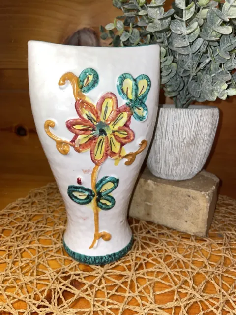Vintage Guildcraft Hand Painted Pottery Free Form 8.75 Inch Vase Made in Italy