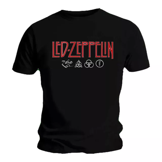 Official Led Zeppelin T Shirt Logo & Symbols Black Classic Rock Metal Band Tee