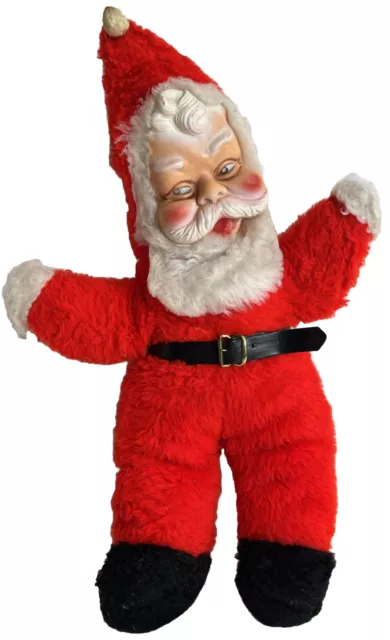 Vintage 18" Rushton Style Rubber Face Plush Stuffed Santa 19” 1960s Era Toy Xmas