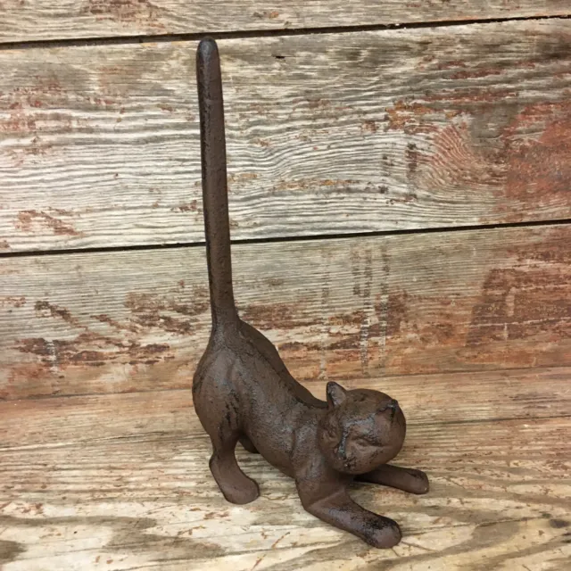Cast Iron Cat Toilet Paper Roll Holder Stand Rack Rustic Bathroom Decor Playful