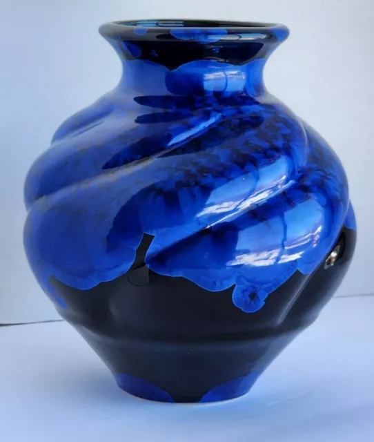 Bill Campbell Pottery Vase Colbalt  Blue Black Crystalline Glaze Swirled