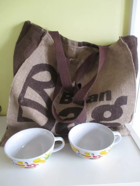 2x Nescafe Cafe Cups & Jute Hessian Shopping Bag Very Good Clean Condition