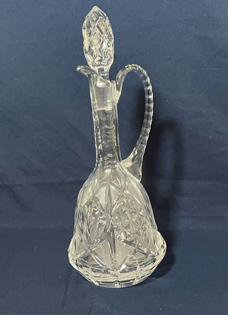 Vintage Cut Crystal Glass Decanter Ornate Pour Spout Handle Stopper Wine Liquor