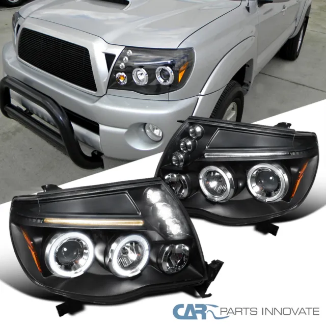 Black Fits 2005-2011 Toyota Tacoma LED Halo Projector Headlights Lamp Left+Right