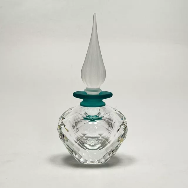 Swarovski Crystal Cut Glass Perfume Bottle w/ Stopper Turquoise Collar