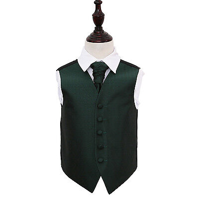 Dark Green Greek Key Patterned Boys Wedding Waistcoat & Cravat Set by DQT