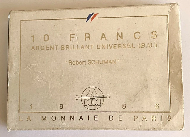 FRANCE : Coffret BU 10 Francs Schuman Argent 1986 de la Monnaie de Paris FDC