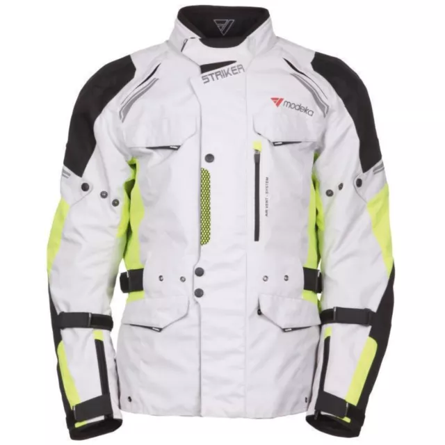 Modeka Blouson Moto Hommes Striker Veste/Blouson en Tissu Noir/Gris Clair