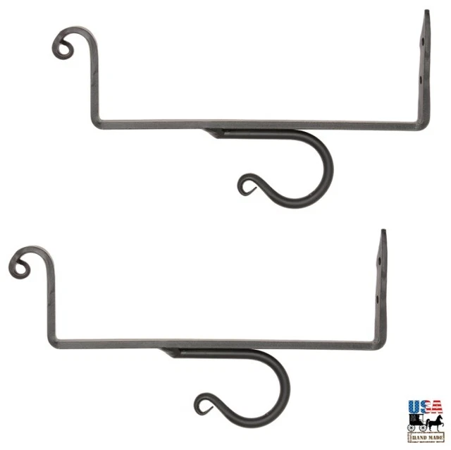 CURTAIN ROD & SHELF BRACKET SET Hand Forged Wrought Iron with Scrolls AMISH USA