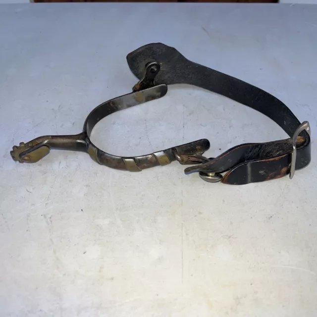 Vintage Ornate Unbranded Hand Forged Single Western Spur w/ Leather Strap