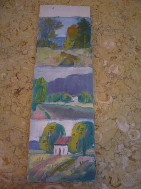 Vtg Antique Début 20th Siècle E Un Trego Huile Sur Board Peinture De 3 Paysages 2