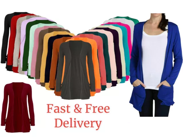 Women's Ladies Girls Long Sleeve Boyfriend Top Open Two Pocket Cardigan UK 8-26